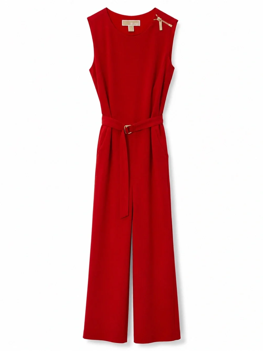 Michael Kors Red Belted Wide Leg Jumpsuit Size 2 Gold Zip Sleeveless